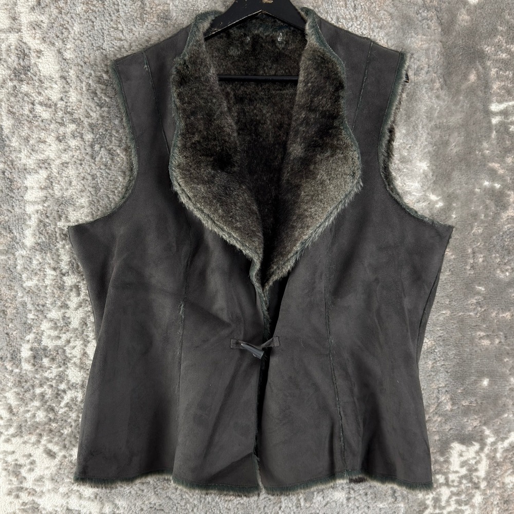 Coldwater‎ Creek Plus Size 2X Faux Suede Fur Lined Toggle Closure Vest Gray